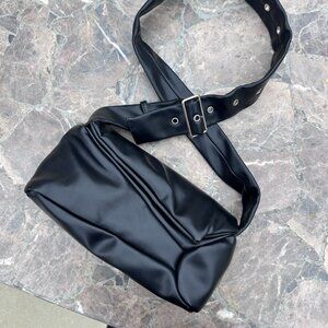 Faux Leather Black Crossbody Pillow Bag Satchel Fanny Pack